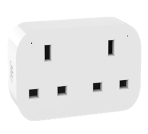 Tuya Smart WiFi Double UK Adaptor with Power Metering, Dual Socket, Separate App Control, Energy Monitoring, Alexa Google Ready, 2990W Max
